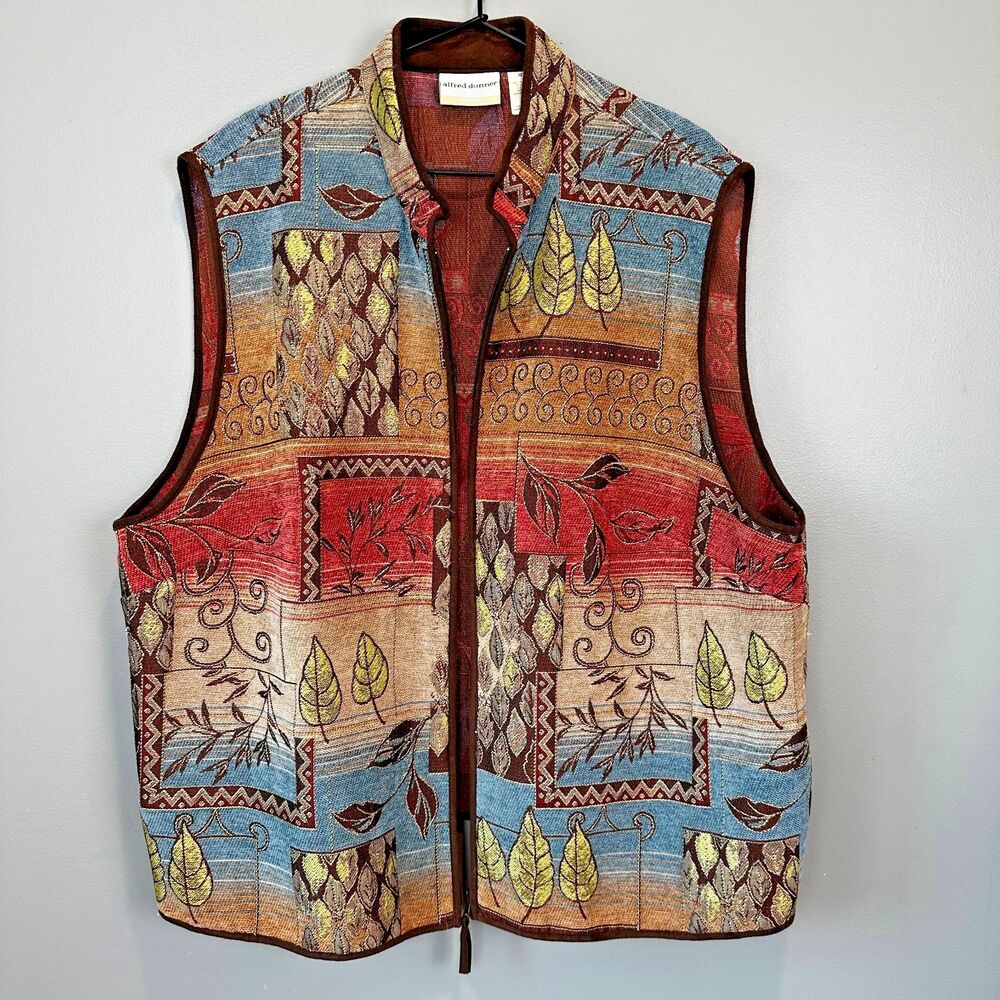 Alfred Dunner Multicolor Tapestry Zip Up Vest Women’s Size 22W Fall Botanical